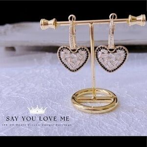18K GP Heart Zircon Dangle Earrings